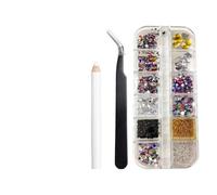 Nail Decoration Set with a Variety of Rhinestones, Crystals and Beads in Different Shapes - Nail Stones and Jewellery Pendant with Tweezers | for Women, Salon and Home, Acrylic Manicure