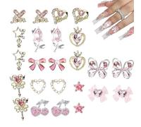 Nail Decorations | 3D Manicure Crafts with Nail Decorations - Charming Accessories with Rhinestones Hearts Ribbons Bows Flowers Butterflies Cherries Stars For Women Beginners Salon