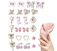 Nail Decorations | 3D Manicure Nail Decoration Supplies - Ribbon Bow Heart Star Cherry Butterflies Flower Rhinestones Charm for Salon Manicure Accessories Women Enhanced Creativity