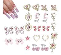 Nail Decorations, 3D Manicure Nails Art, Assorted Designs, Cute Shapes, Salon-Quality Embellishments, Nail Accessories for Women, Beginners, or Use, Ribbon Bow Heart Cherry Flower