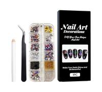 Nail Decorations - Colourful Rhinestones, Crystals, Beads and Sequins - Nail Design Set with Tweezers - As Accessories for Acrylic Manicure Design for Women and