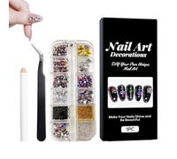 Nail Decorations, Set with a Variety of Rhinestones, Crystals and Beads in Different Shapes, Decorations for Nails with Tweezers, for Women and Girls, Accessories, Art Supplies, S