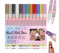 Nail Design Pens - 12 Colours Colour Nail Polish Pens, Fine Tips, Waterproof Dot Graffiti Doting Drawing Tools for Liner Manicure Design