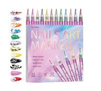 Nail Design Pens, Manicure Tool Set with 12 Colours and 0.5 mm Fine Tip, Nail Point Dotting Liner Pen, for Home, Salon, Party, Everyday Life, Christmas, Birthday, Women, Beginners