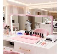 Nail Desk Lamp, Foldable Lash Light, with Phone Stand, 3000K-6000K, Triple-fold Makeup Desk Lamp, Large Led Half Moon Light for Nail, Tattoos, Eyebrows, Beauty(885 * 410mm)(Pink)