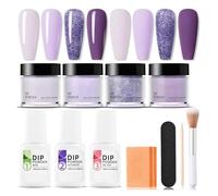 Nail Dip Powder Kit 4 Colors Skin Safe Nail Kit Includes Activator Base/Top Coat Brush Buffer Stick Purple Blue Long-Lasting for Beginner DIY Salon Home|Combination Base Top Coats