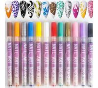 Nail Doodle Pen for DIY Nail Art, Nail Art Markers for Gel Nails, 12 Colour Nail Art Pens, Nail Point Graffiti Dotting Liner Pen Tools, Quick Dry Fine Tips Nail Art Pens for DIY Nail Decoration