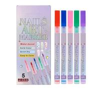 Nail Drawing Pen - Waterproof Graffiti Dotting Paint Pens - 5 Colors Quick-Drying Manicure Decoration Graffiti Doodle Markers for Women Girls Professionals Beginners