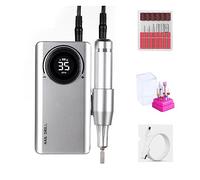 Nail Drill, 35000RPM Nail Drill Machine with LCD Display, Rechargeable Nail Drill for Gel Nail Polish, Manicure Professional Milling Machine Professional Nail Tools,Silver07-A