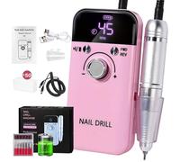 Nail Drill 45000 RPM Professional & at Home, V6 Electric Nail File with 6 Attachments, Smart Display, 2000mAh Battery, USB-C Charging, Ultra Quiet & Low Vibration for Gel Polish Removal, Manicure