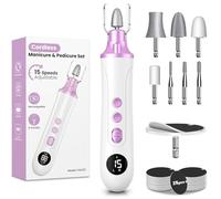 Nail Drill Cordless, Professional Electric Nail File with 15 Speeds, 9 in 1 Rechargeable Pedicure Sets for Feet, LED Light, Nail Files Electric Nail Drill E File for Acrylic and Gel Nails Toe Nails