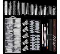 Nail Dual Forms for Poly Gel Set, 12 Styles 12 Sizes Nail Mold Extension Forms, 144Pcs Full Cover False Nail Tips, Duet System with 5pcs Nail Clips Nail Brush Nail Files Cuticle Trimmer