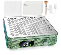 Nail Dust Collector | 1000PA Gel Nail Dust Collector | 10 Speed Levels | Low Noise & Strong Suction | Reusable Filter, 10 Pads + Nail Dust Brush | for Acrylic Nails, Salon & Home - Dark Green Diamond