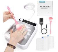 Nail Dust Collector, Dust Collector Nail Tech with LED Light & 2Pcs Reusable Filters & Cleaning Brush, Nail Fan Vacuum Dust Collector for Salon Home, Manicure Acrylic Gel Nails Polishing (White)