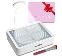 Nail Dust Collector with Lamp&50pcs Disposable Filter&Dusting Brush, Electric Nail Vacuum Cleaner Dust Fan Suction Machine for Manicure Acrylic Gel Nails Polishing, Low Noise, Salon Home