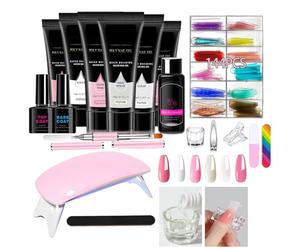 Nail Extension Gel Kit - Six Color Manicure Set UV Lamp Portable Design, Professional Nail Tool Compact Durable Lightweight Complete Collection | For Traveling Business Trip Home Outdoor School Girlfr