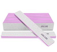 Nail File 100/180 Grit Professional Reusable 12 PCS Double Sides Washable Nail Files for Acrylic and Natural Nails Manicure Tools Suit for Home Salon