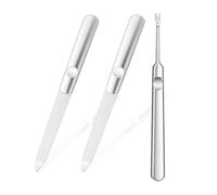 Nail File 3Pcs Set Metal Set, 2 PCS Stainless Steel Nail Files and1 Cuticle Pusher, Double Sided Sapphire Grit for Shaping Styling Gel and Acrylic Nails, Home and Salon Use, Silver