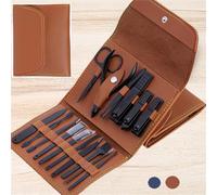 Nail File Nail Scissors Clipper Manicure Pedicure Kit Convenient to Use Manicure Set Sturdy for Travelling,16 pcs Black Coffee
