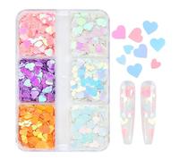 Nail Flakes | 6 Colours Holographic Hearts Bows Stickers | Japanese Acrylic Decorations for Manicure Wedding Valentine's Party Confetti