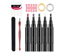 Nail Gel Pen Set - 5X Polish Pens, Multipack Manicure Applicator For Salon Style, Varnish Wand With Shield Layer, Beauty Supply, Lacquer Tool For Patterns, Detailing And Fingertip Decoration