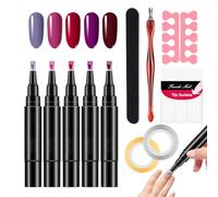 Nail Gel Pens 5X Nail Pens - One-Step Gel Polish Kit, Fast Curing (UV/LED Required), Precision Tip For Naiil Art Design | Gell Base Top Coat For Home Salon