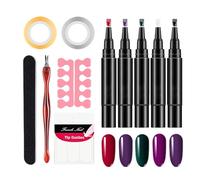 Nail Gel Pens - Sponge Nail Polish Strip | 5X Nail Polish Pens | Complete Nail Design Kit with French Tips And Files | Gel Base Top Coat | Quick-Drying Nail Polish | Nail Pen For Manicure
