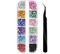 Nail Gems, Flat Back Crystal Rhinestones with Pick Up Tweezer for Nail and Face Art, Craft Decoration, 1500Pcs, 3 Sizes