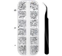 Nail Gems, Flat Back Crystal Rhinestones with Pick Up Tweezer for Nail and Face Art, Craft Decoration, 1500Pcs, 3 Sizes
