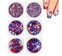 Nail Glitter,6 Boxes Patriotic Independence Day Star Sequins,Red Blue Silver Sequins - for Women Decoration Valentine's Day 4th of July Festival Holiday Memorial Party Daily