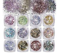 Nail Glitter Face Body Hair Glitter Cosmetic Glitter Paillette Sparkling Decoration for Arts Festival Party Christmas 12 Colour