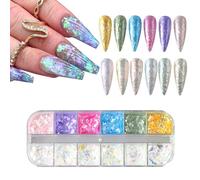 Nail Glitter Sequins, 12 Grids Holographic Mermaid Nail Glitter Flakes Nail Powder Aurora Nail Foils Shiny Iridescent Irregular Paillettes for DIY Nail Art Decorations (Multi-Colored A)