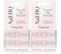 Nail HQ French Tip Press-On Toenails - 24pcs Short Square False Toenails with Glue - Strong, Long-Lasting, Vegan & Cruelty-Free (Pack of 2)