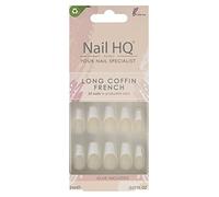 NAIL HQ Long Coffin French Nails, Natural & White