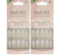 NAIL HQ Long Coffin French Nails, Natural & White (Pack of 2)