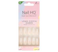 NAIL HQ Long Coffin Ombre Nails, Natural & White
