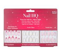 Nail HQ Press On Nail Gift Set - Silent Night - 3 Festive False Nail Packs With Glue, Medium Almond, Vegan & Cruelty-Free Manicure Set