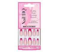 Nail HQ Press On Nails - Coffin Pink Contrast French Nails, 24 Durable Glossy Finish False Nails for Salon-Quality Manicure at Home