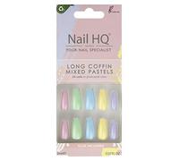 Nail HQ Press On Nails - Long Coffin Mixed Pastels - 24 Durable False Nails with Glossy Finish for Salon-Quality Manicure at Home