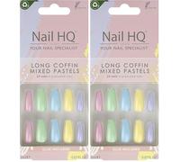Nail HQ Press On Nails - Long Coffin Mixed Pastels - 24 Durable False Nails with Glossy Finish for Salon-Quality Manicure at Home (Pack of 2)