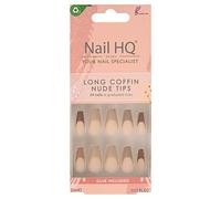 Nail HQ Press On Nails - Long Coffin Nude French Tip, 24 Durable Matte False Nails for Salon-Quality Manicure at Home