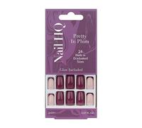 Nail HQ Press On Nails - Pretty In Plum Square Nails, 24 Durable Glossy Finish False Nails for Salon-Quality Manicure at Home