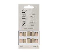 Nail HQ Press On Nails - Utterly Olive Square Nails, 24 Durable Glossy Finish False Nails for Salon-Quality Manicure at Home