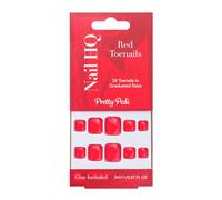 Nail HQ Red Press-On Toenails - 24pcs Short Square False Toenails with Glue - Strong, Long-Lasting, Vegan & Cruelty-Free