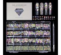 Nail Jewel Set - Sparkling Crystal Stones, Ab Charm Beads | Assorted Rhinestone Manicure Decoration Kit, Colorful Round Gems for Pedicure Salon Wedding Crafting Party Holiday Festival Birthday Diyy