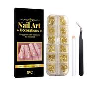 Nail Jewels - Gold Glitter Gems DIY Manicure, Multi-Shape Nail Design Decorations, French Tip and Acrylic Nails Art with Sparkling Accents, Birthday, Christmas, Wedding, Dating, Stage, Party, and
