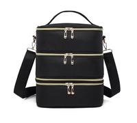 Nail Kit Carrying Bag for Manicure Tools 3 Layer Nail Polish Storage Bag Cosmetic Portable Handbag for Women Travel Essential Oil Care Tool Box Nail Tech Travel Case(Black2)