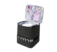 Nail Kit Carrying Bag for Manicure Tools Portable Nail Polish Storage Bag Double Layer 30 Compartment Essential Oil Cosmetic Care Kit Tool Box Nail Tech Travel Case(Black)