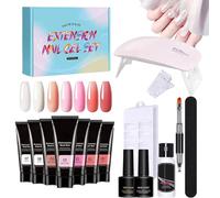 Nail Kit Set with Everything, Poly Nail Gel Kit, Poly Nail Kit with UV Light Extension Gel Set, 7 Colours Toenail Art, Nude Thickening Solution for Toes & Girls