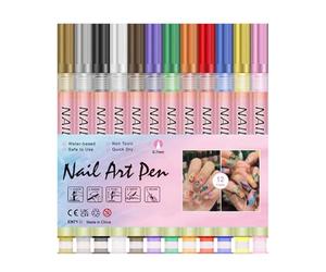 Nail Markers, Nail Pens - 12 Colours Acrylic Colour Nail Markers Political Pens - Waterproof Quick Drying - Doting - Drawing Tools for Use at Home & Salon
